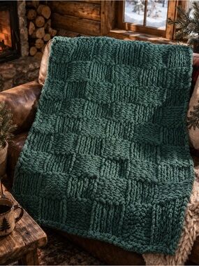 Cozy Chunky Knit Throw Blanket - Forest Green